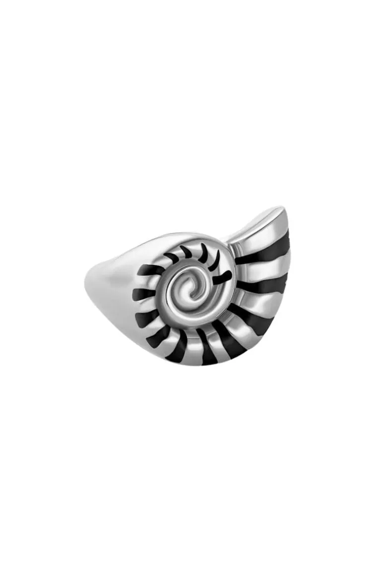 Rings<CULT MIA SILVER AND BLACK NAUTILUS RING Silver/Black