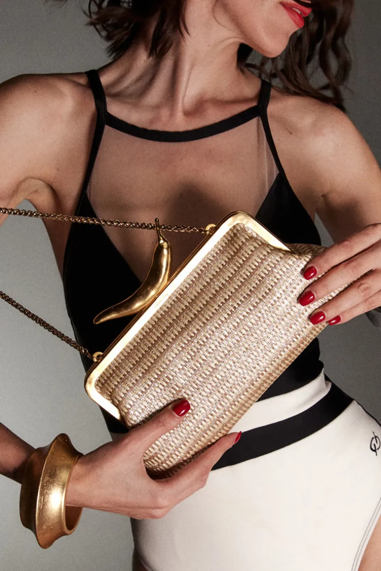 Clutch Bags<CULT MIA CHILI STRAW CLASSIC CLUTCH Silver