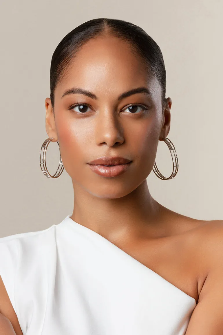 Earrings<CULT MIA SILVER COLOSSEO HOOP EARRINGS White