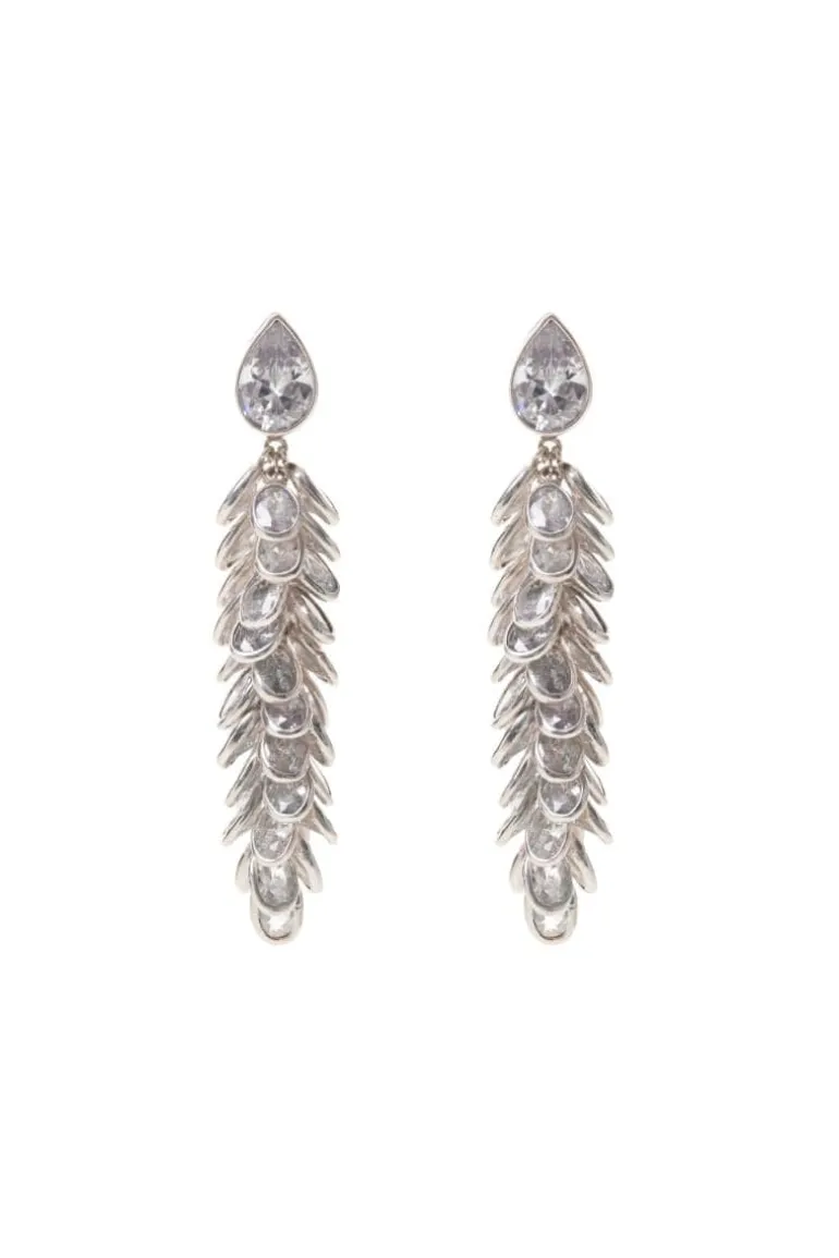 Earrings<CULT MIA CRYSTAL LONG DROP EARRINGS Silver