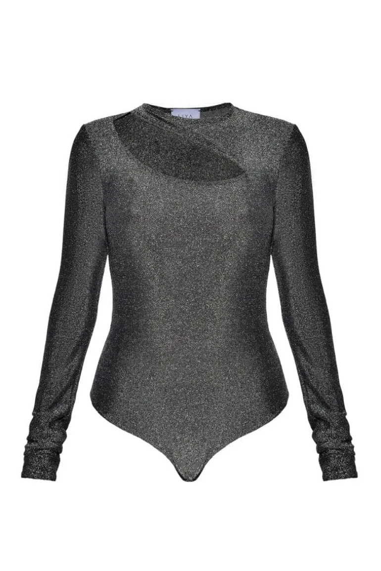 Tops<CULT MIA CUT-OUT BODYSUIT SIlver