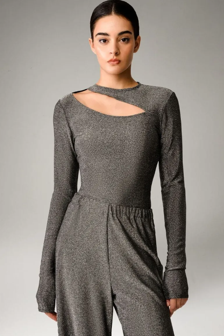 Tops<CULT MIA CUT-OUT BODYSUIT SIlver