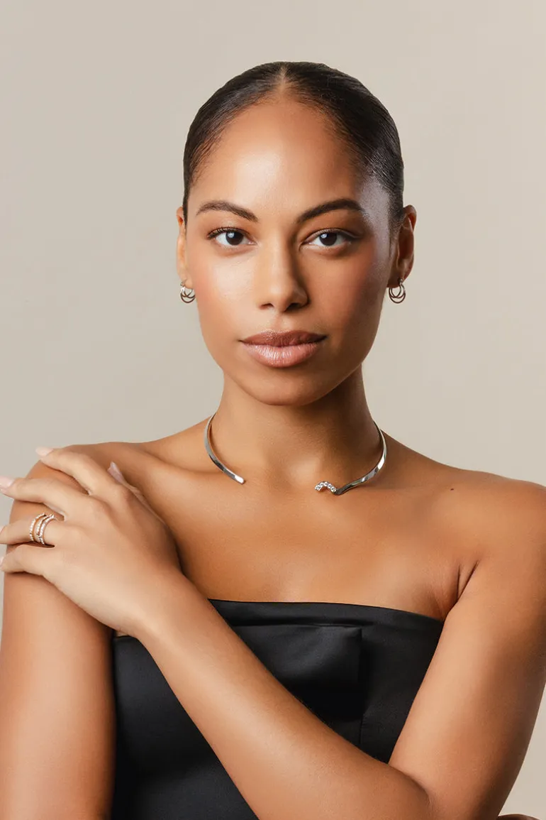 Necklaces<CULT MIA SILVER HAVANA STONE CHOKER Silver & White Rhodium