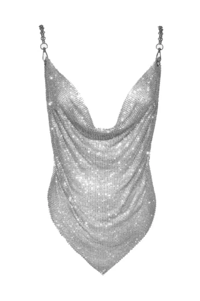 Tops<CULT MIA MINI CRYSTALS X CHAIN TOP Silver