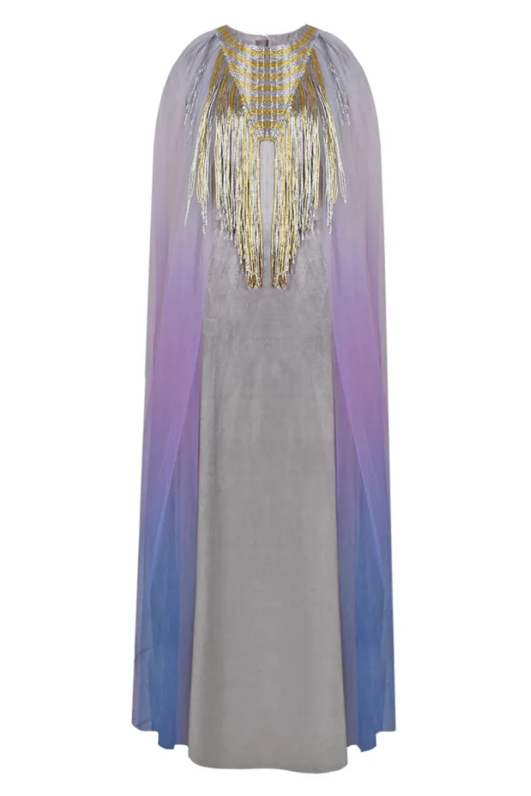 Dresses<CULT MIA TRIANGULAR METALLIC TULLE KAFTAN Silver