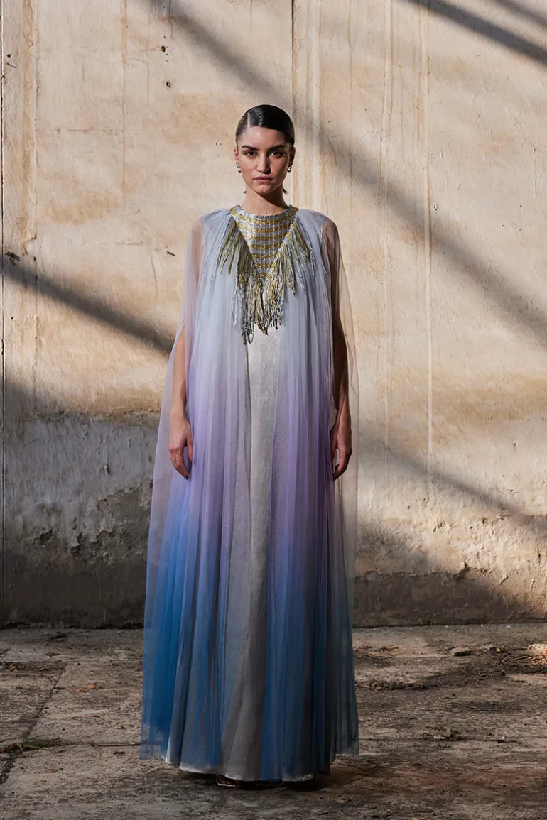 Dresses<CULT MIA TRIANGULAR METALLIC TULLE KAFTAN Silver