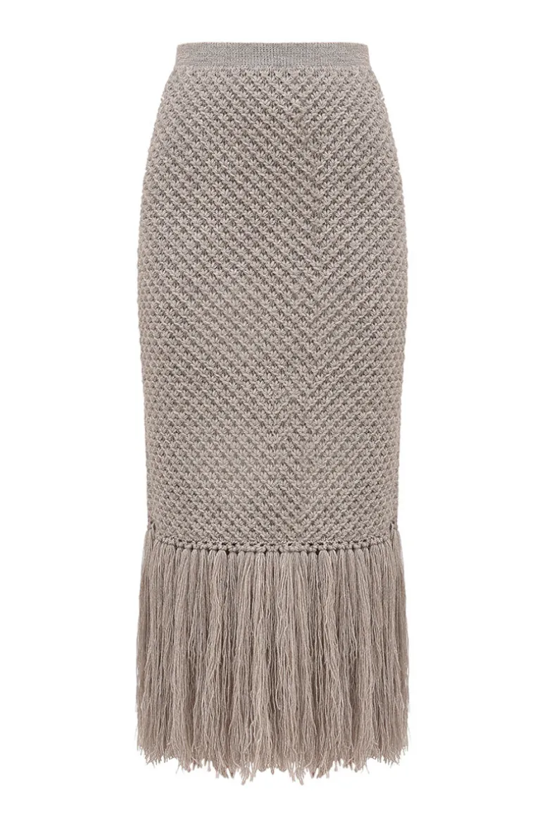 Skirts<CULT MIA SKIRT WITH FRINGES IN GRAY Cream