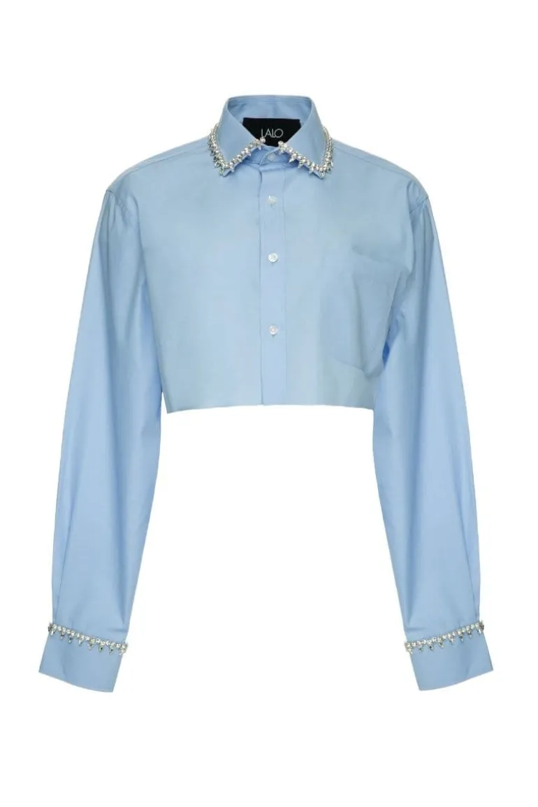 Tops<CULT MIA BEADSY CROPPED TOP Sky Blue