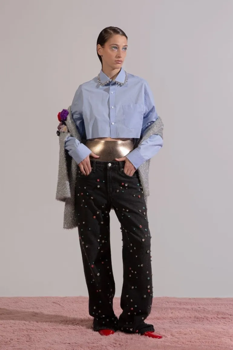 Tops<CULT MIA BEADSY CROPPED TOP Sky Blue