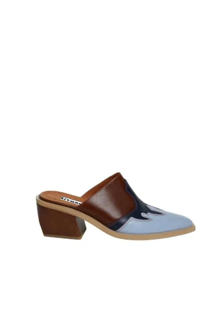 Heels<CULT MIA SLINGBACK LEATHER COWBOY SHOES Brown & Light Blue