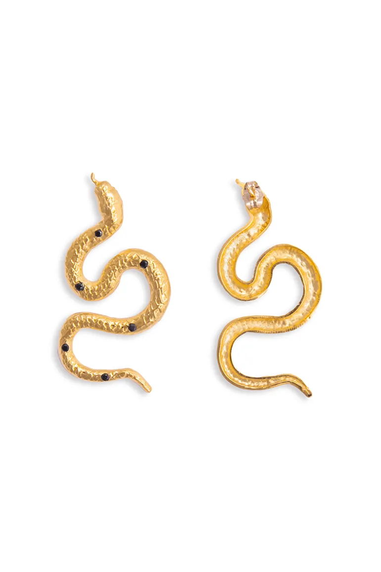 Earrings<CULT MIA SNAKE EARRINGS WITH BLUE CRYSTAL STONES Gold