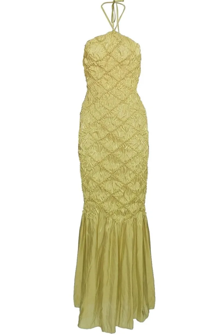Dresses<CULT MIA SOFIA HALTER NECK SHIBORI MAXI DRESS Yellow