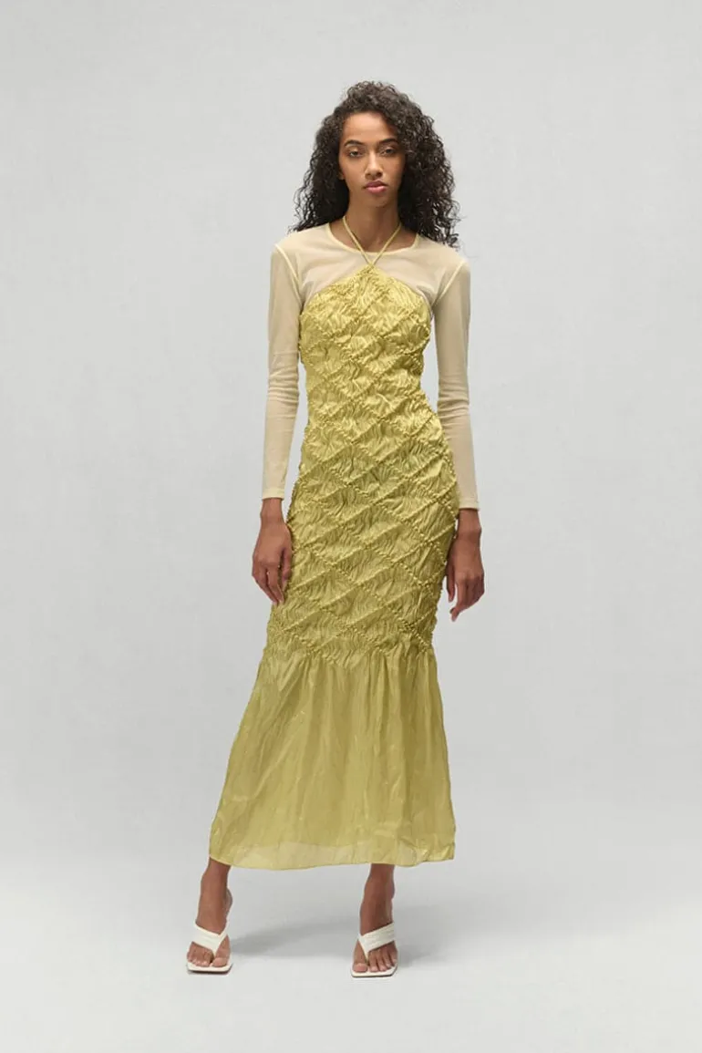 Dresses<CULT MIA SOFIA HALTER NECK SHIBORI MAXI DRESS Yellow
