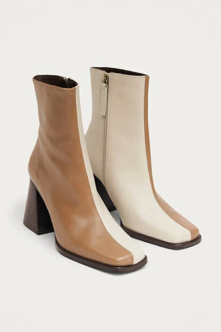 Boots<CULT MIA SOUTH BICOLOR LEATHER ANKLE BOOTS IN CAMEL BEIGE