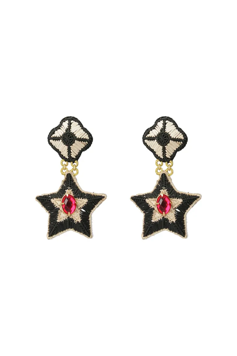 Earrings<CULT MIA STARRY WOVEN RAFFIA EARRINGS Black and Natural