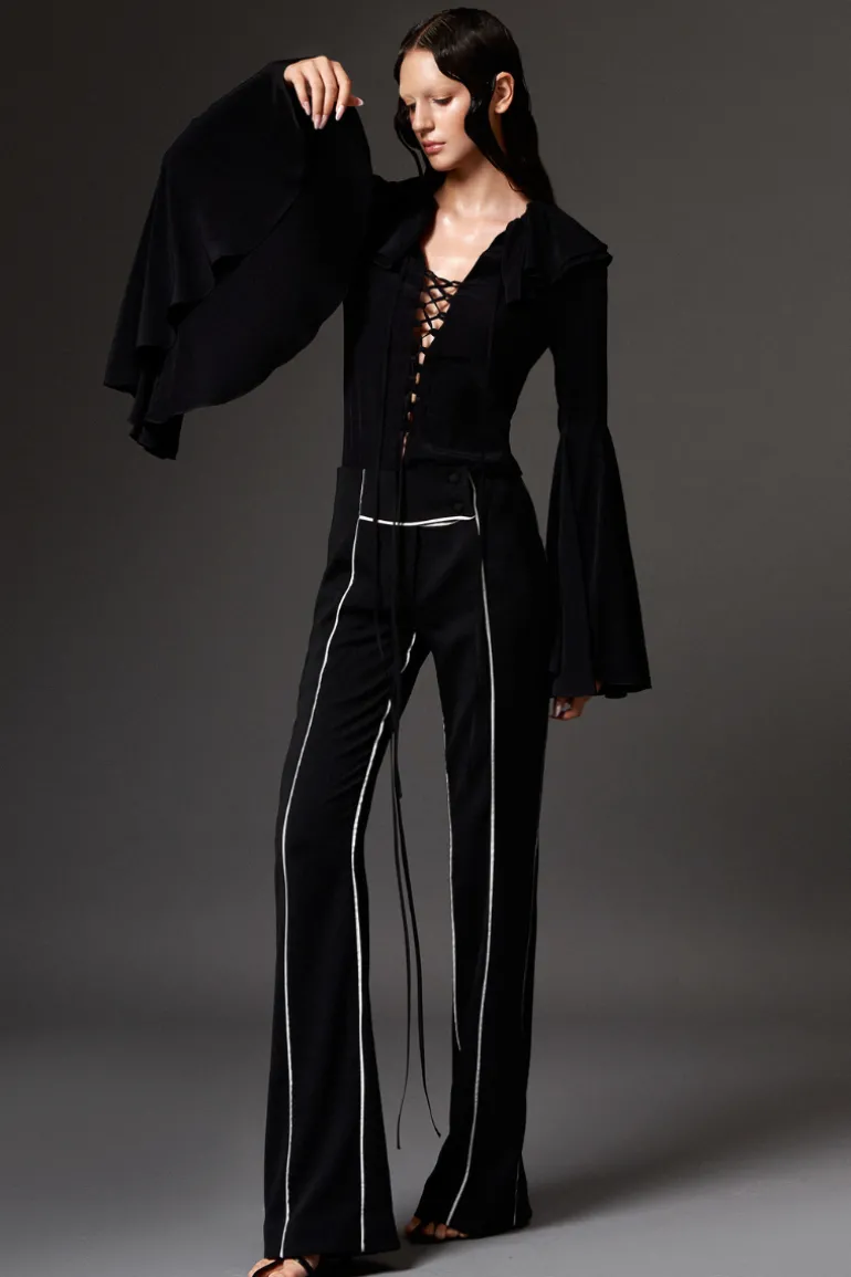 Pants<CULT MIA STRAIGHT LACE-LINED PANTS Black