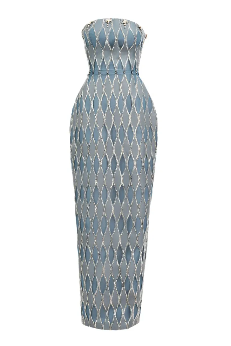 Dresses<CULT MIA STRAPLESS COLUMN ORGANZA MAXI DRESS IN Blue