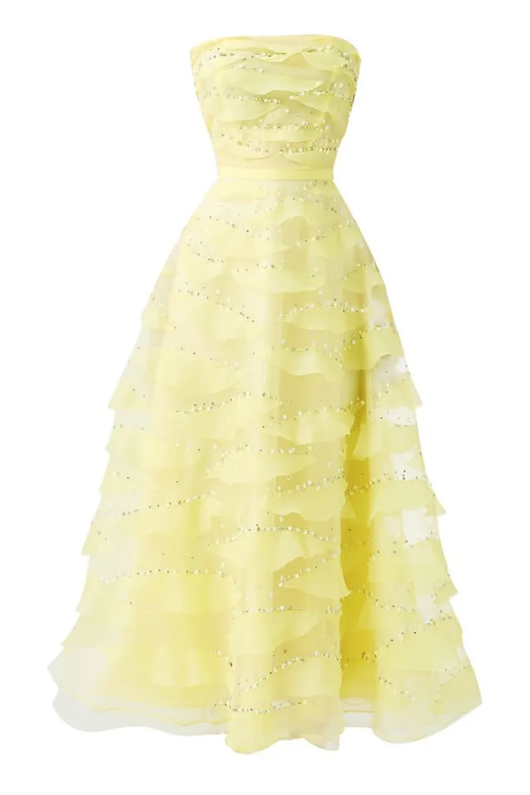 Dresses | Midi Dresses<CULT MIA STRAPLESS LIGHT MIDI DRESS WITH FLOWER NECKLACE Yellow