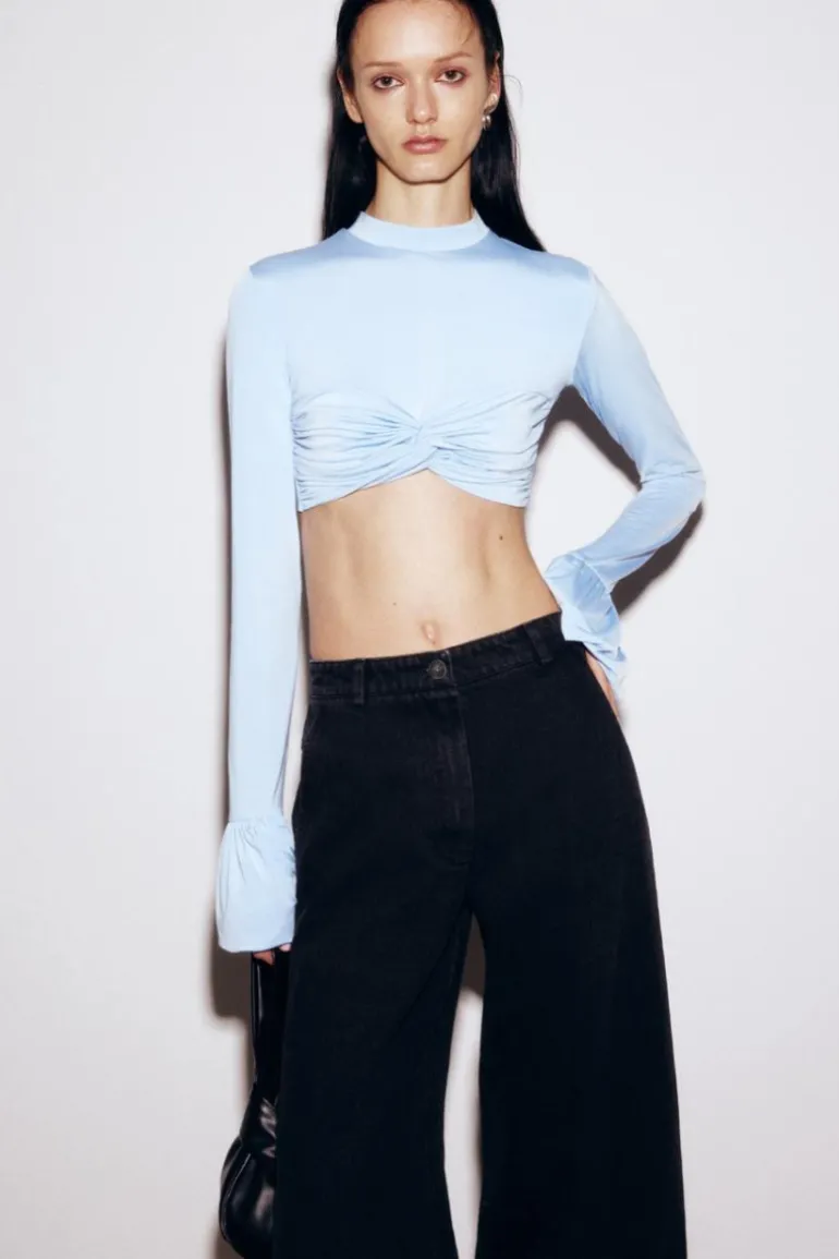 Tops<CULT MIA STRETCH-JERSEY LIGHT CROPTOP Blue