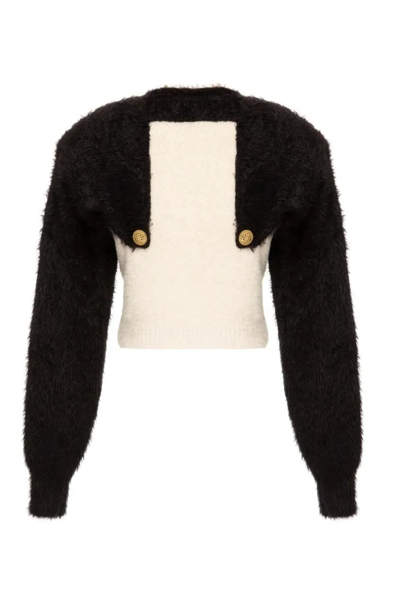 Knitwear<CULT MIA STRUCTURED SHOULDER BLACK AND WHITE SWEATER Black & White
