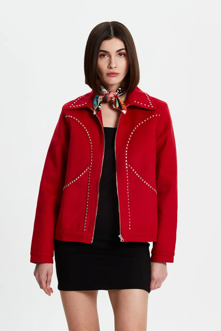 Jackets<CULT MIA STUDDED JACKET Red