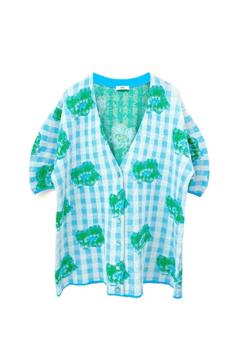 Tops<CULT MIA SUMMER FLORAL DAISY LINEN-LIKE COTTON KNIT TOP Blue