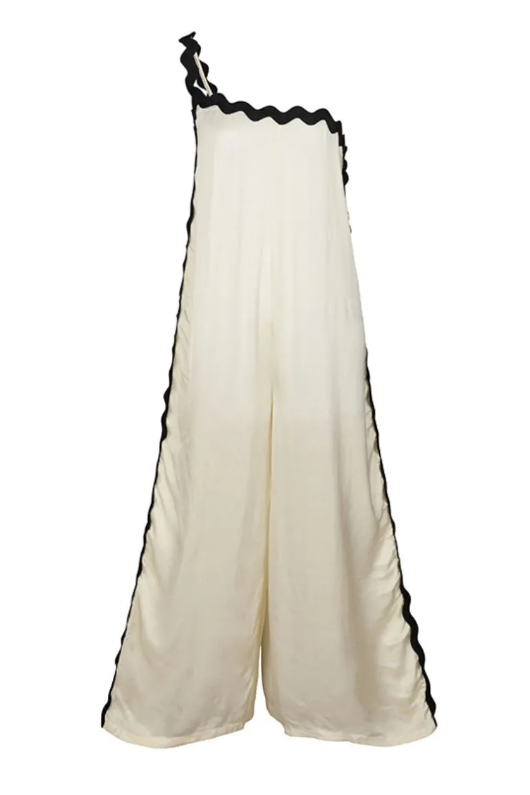 Jumpsuits<CULT MIA SUNNY IVORY ONE-SHOULDER JUMPSUIT Ivory/Black