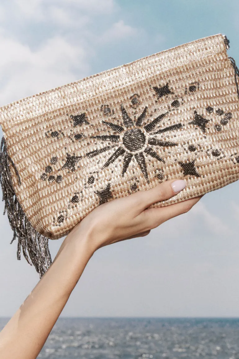 Clutch Bags<CULT MIA SUNRISE ON STRAW CLIPBAG CLUTCH Silver