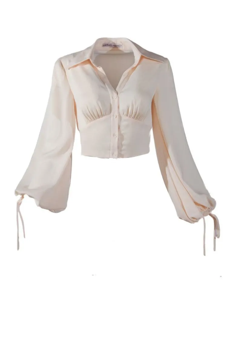 Tops<CULT MIA SUNSET TIE-SLEEVE BLOUSE Cream
