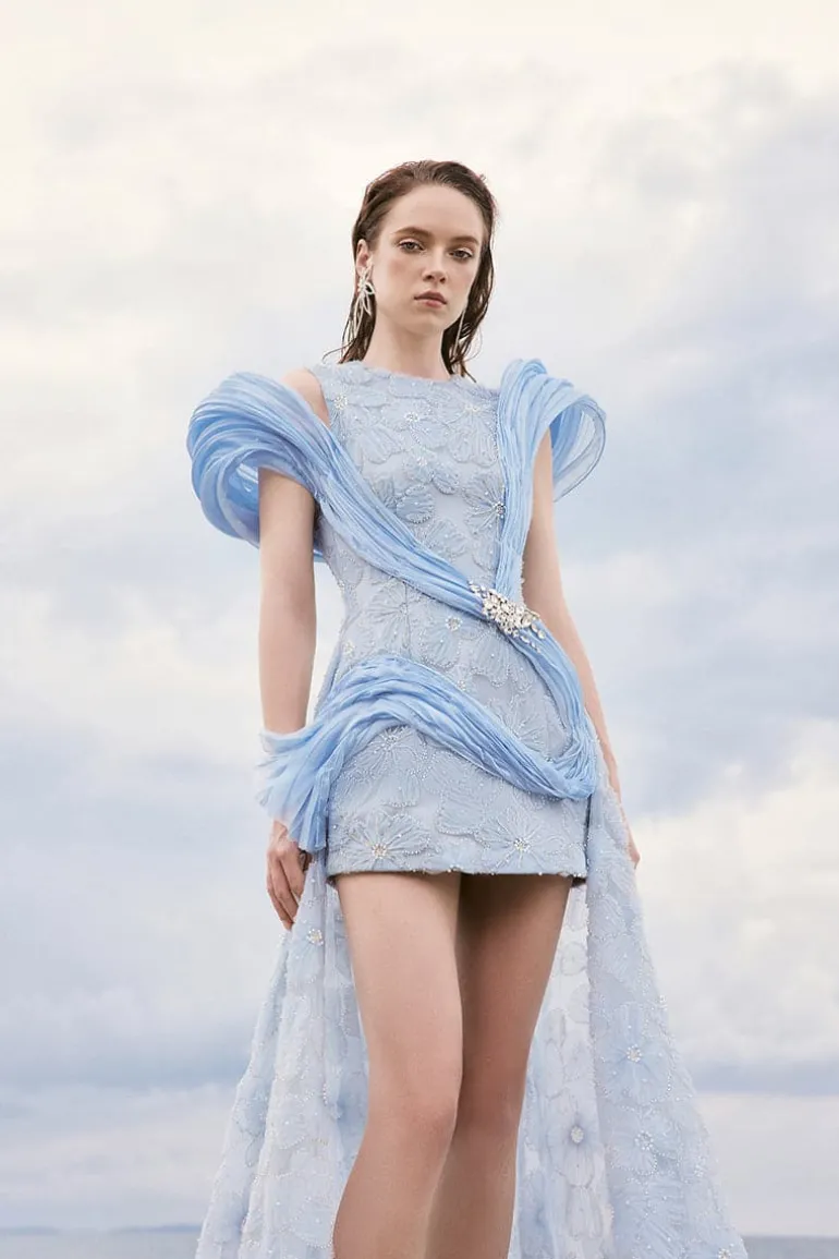 Dresses | Mini Dresses<CULT MIA SUSAN 3D FLORAL LACE MIX CORAL DRESS Blue