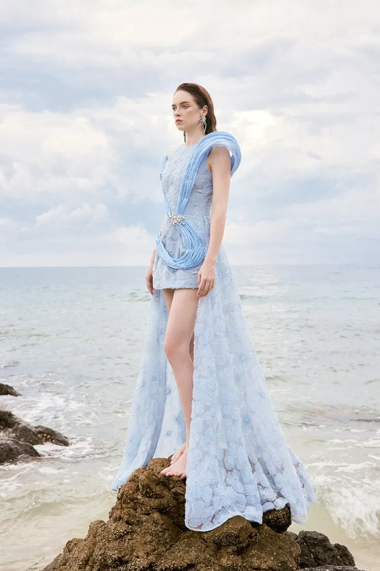 Dresses | Mini Dresses<CULT MIA SUSAN 3D FLORAL LACE MIX CORAL DRESS Blue