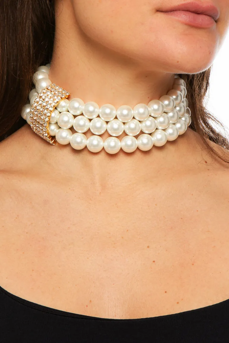 Necklaces<CULT MIA SUSI PEARL NECKLACE Pearl and Crystal