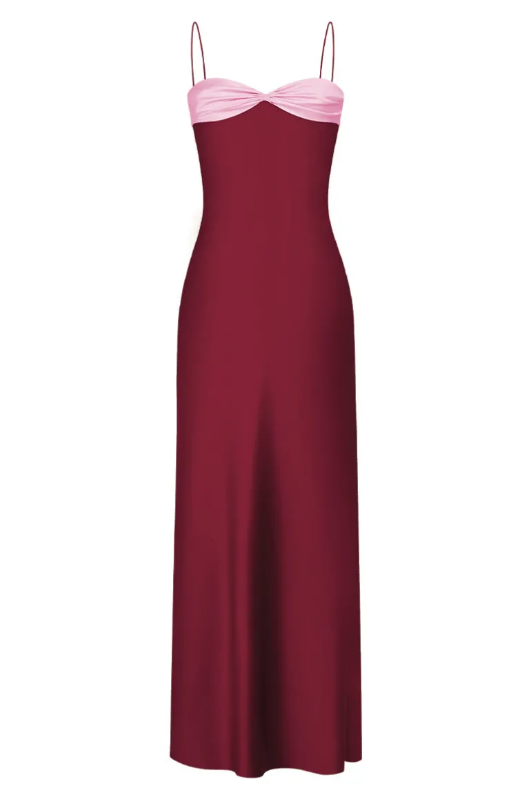 Dresses<CULT MIA SWAN SLIP MAXI DRESS IN Burgundy and Pink