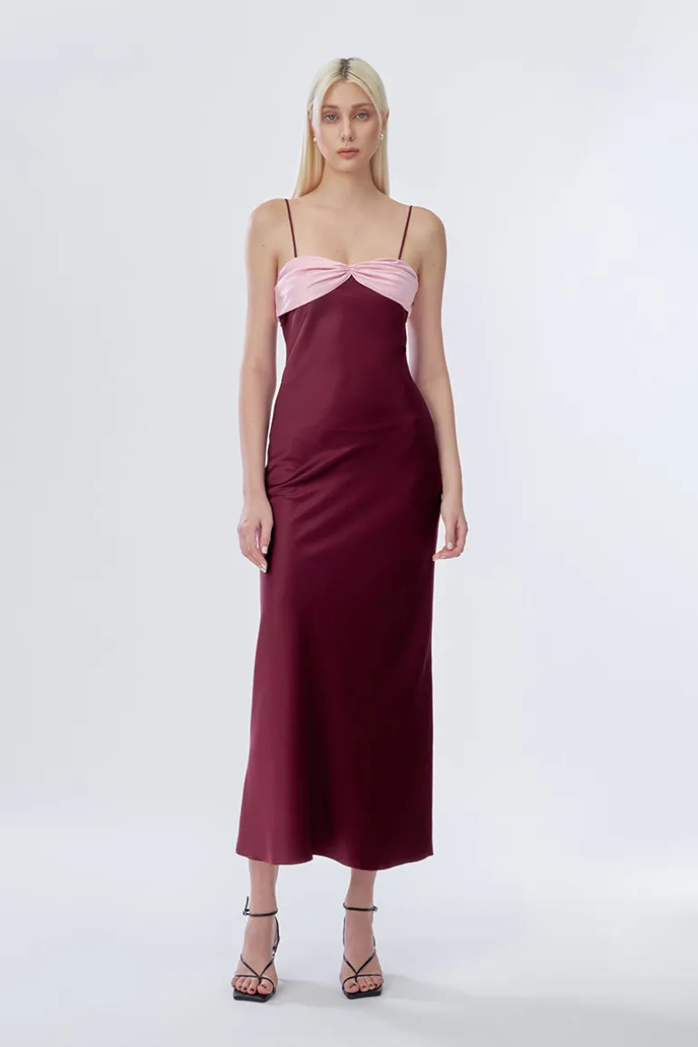 Dresses<CULT MIA SWAN SLIP MAXI DRESS IN Burgundy and Pink