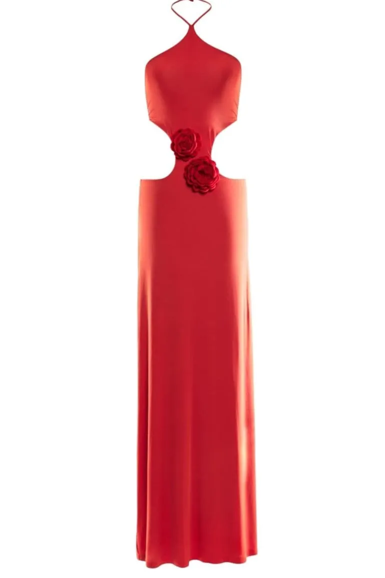 Dresses<CULT MIA SYLVIE CUT-OUT MAXI DRESS WITH CROCHET FLOWER DETAILING Red