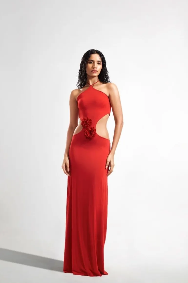 Dresses<CULT MIA SYLVIE CUT-OUT MAXI DRESS WITH CROCHET FLOWER DETAILING Red