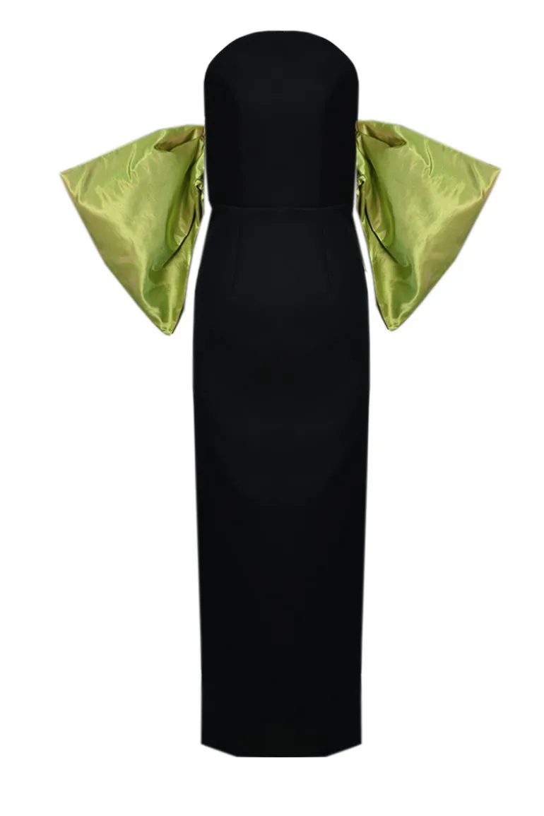 Dresses<CULT MIA TAFETTA-SLEEVED CIRCULAR BODICE DRESS Black