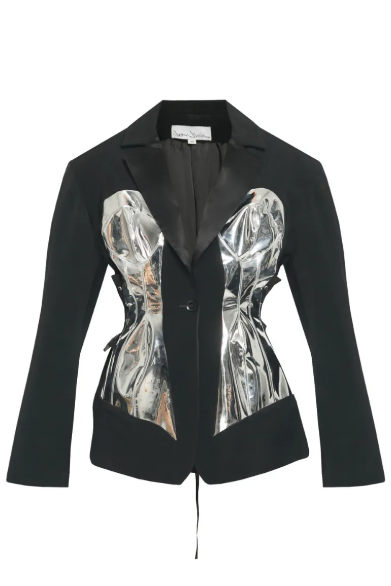 Jackets<CULT MIA TAILORED CORSET SUIT Black & Silver