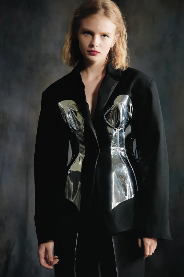 Jackets<CULT MIA TAILORED CORSET SUIT Black & Silver