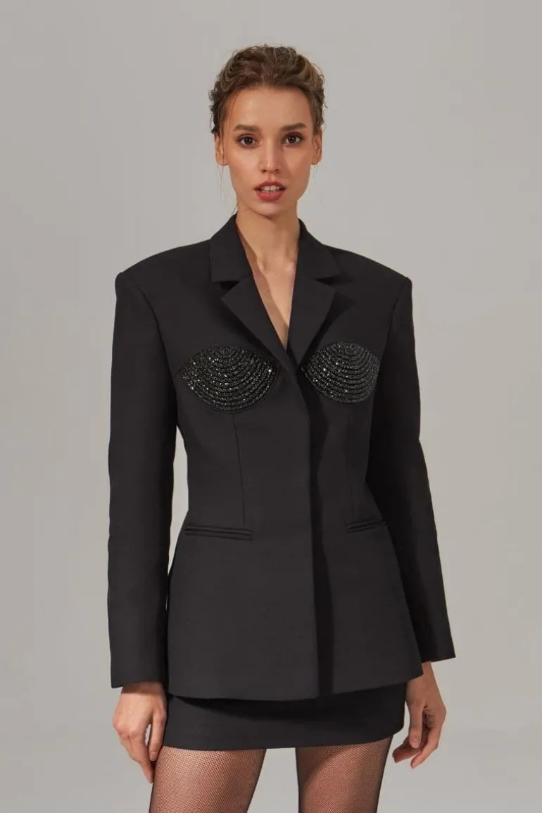 Blazers<CULT MIA TAILORED SPIRAL BLACK BLAZER Black/Black