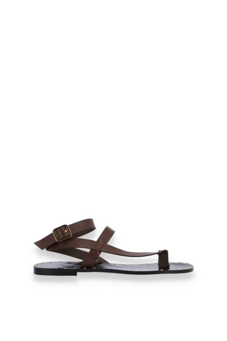 Sandals<CULT MIA TALLULA BROWN LEATHER SANDALS