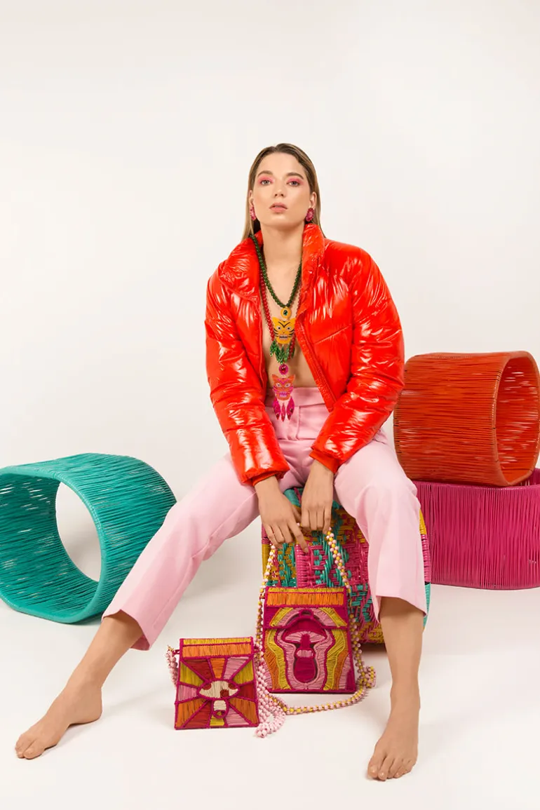 Shoulder Bags<CULT MIA TAY TAY WOVEN HANDBAG Red, Yellow and Pink