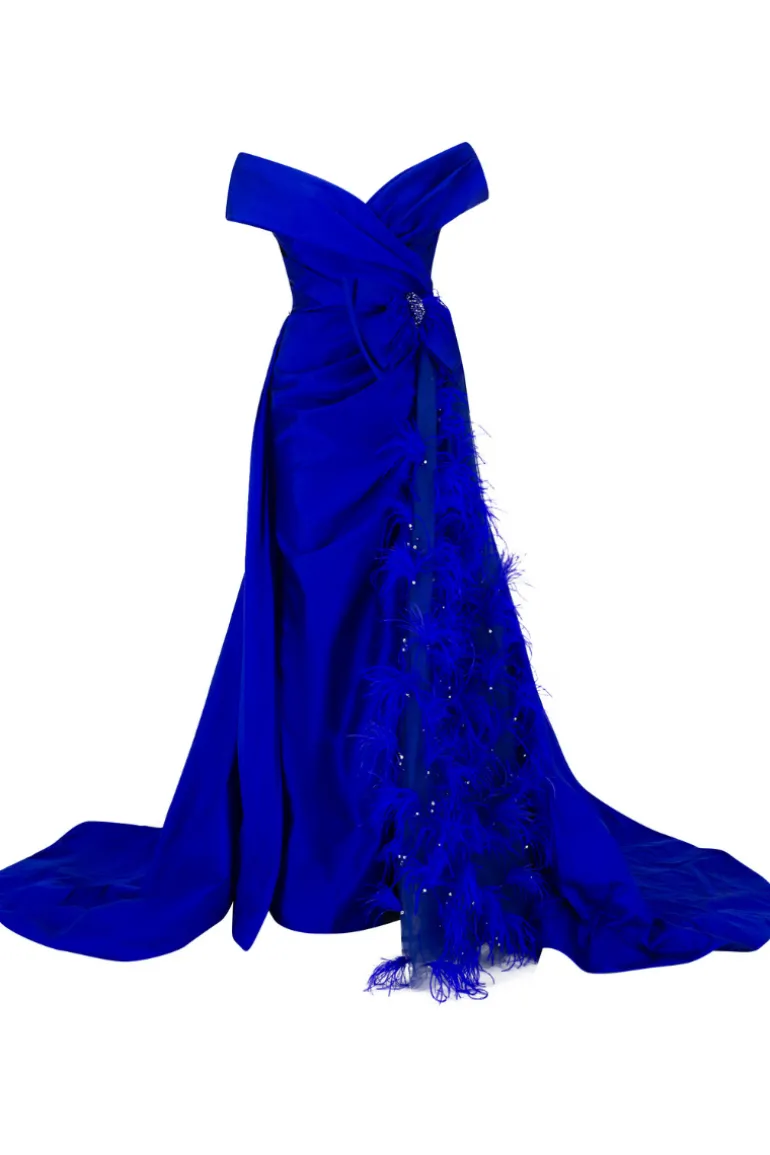 Dresses | Gowns<CULT MIA TAYLOR FEATHER TRIMMED GOWN Royal Blue