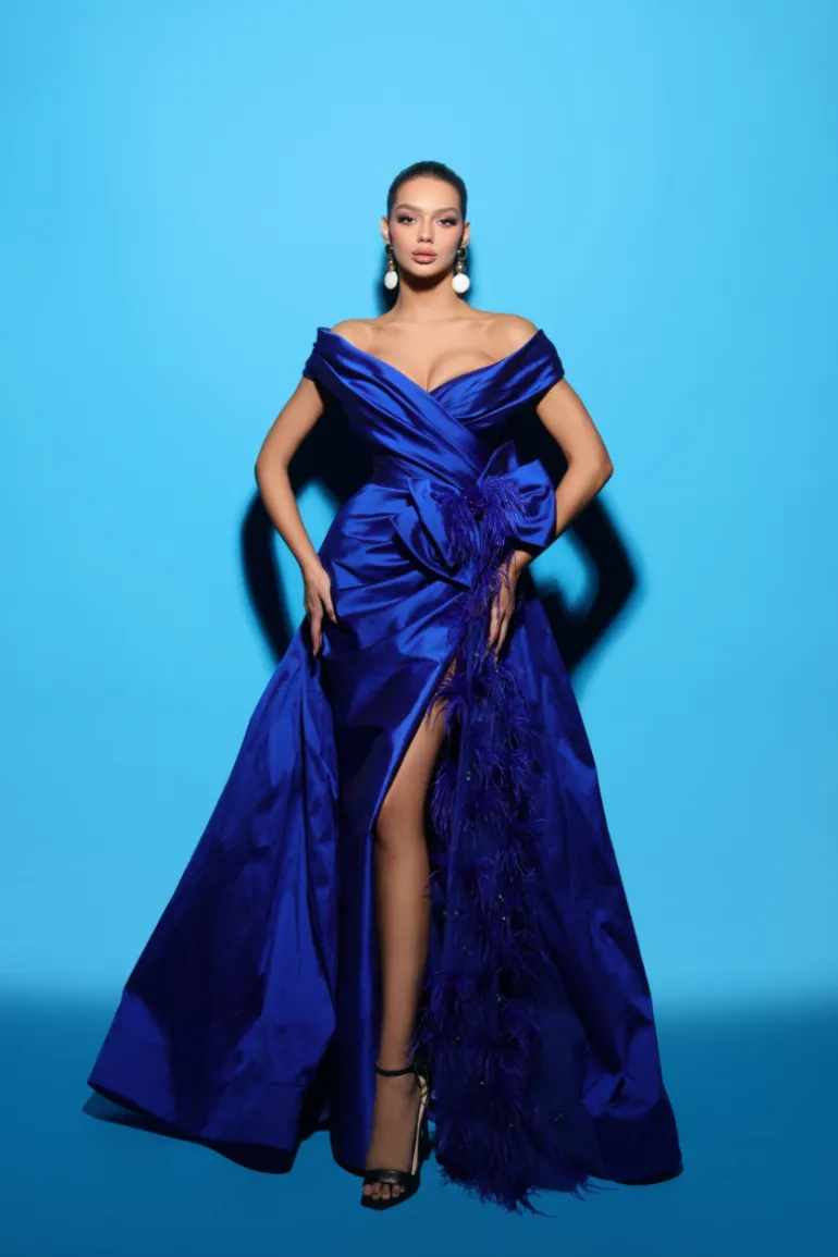 Dresses | Gowns<CULT MIA TAYLOR FEATHER TRIMMED GOWN Royal Blue
