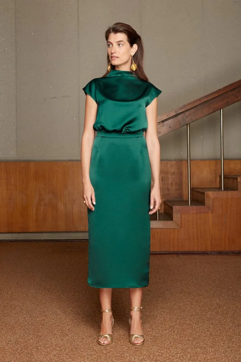 Dresses | Midi Dresses<CULT MIA TESSA SATIN KIMONO SLEEVES COCKTAIL MIDI DRESS Green