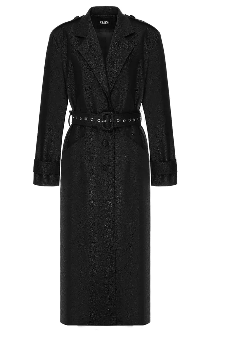 Coats<CULT MIA TEXTURED VEGAN LEATHER TRENCH COAT Black