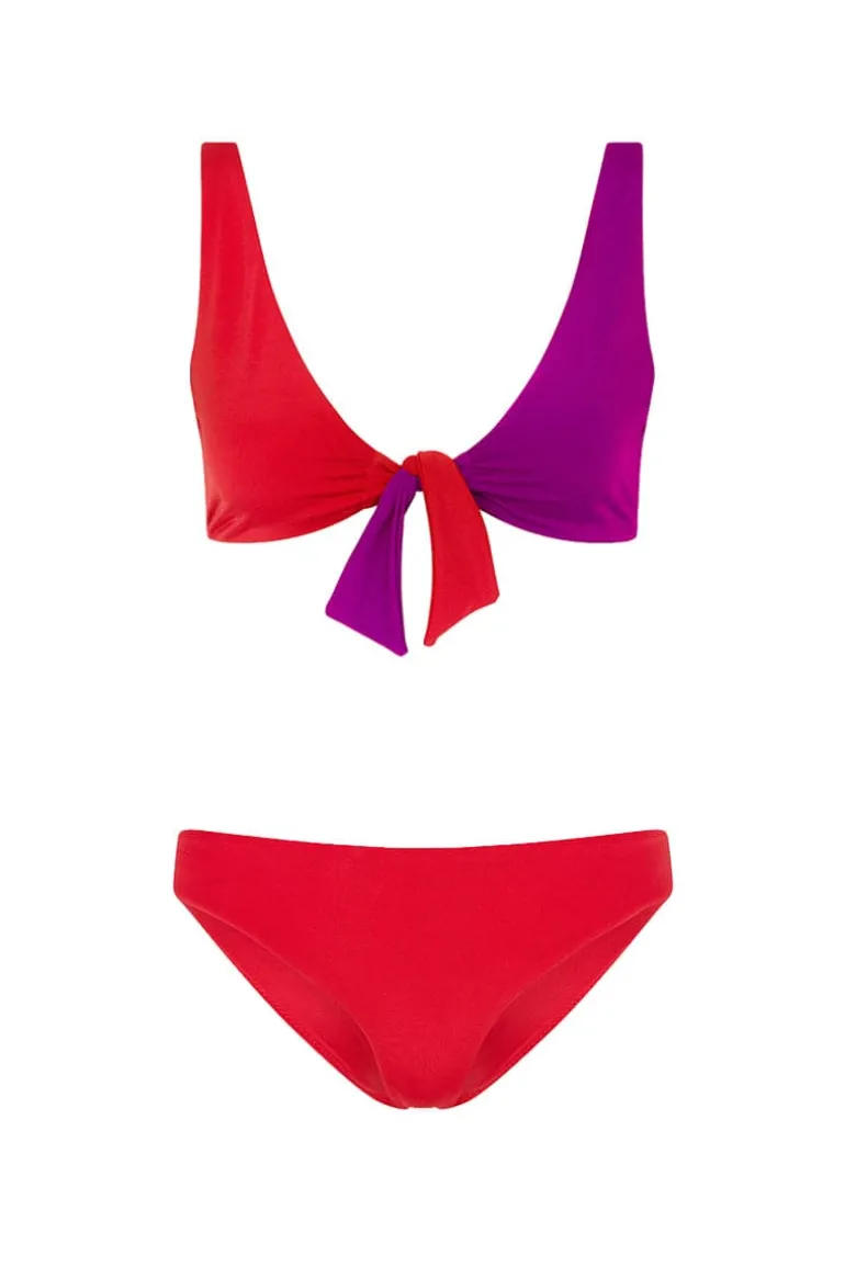 Swimwear<CULT MIA THE COLOR BLOCK BOW-TIE TOP AND GOJI RED CLASSIC BRIEF BIKINI Goji Red/Fuchsia