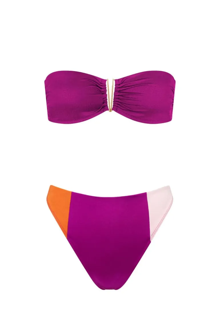 Swimwear<CULT MIA THE COLOR BLOCK STRAPLESS TOP AND BRIEF BIKINI Terracotta/Fuchsia/Ballerina