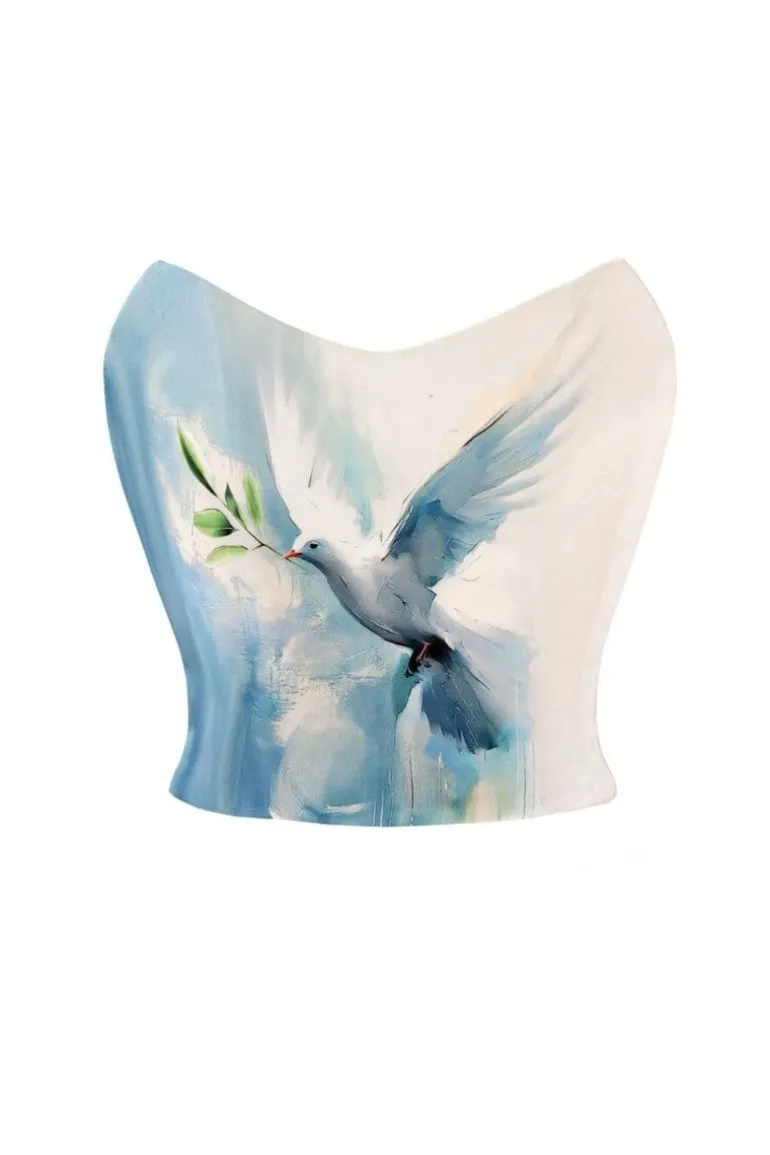 Tops<CULT MIA THE DOVE CORSET TOP White/Blue Print