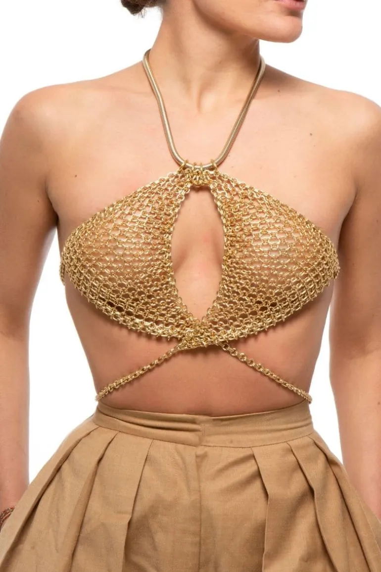 Tops<CULT MIA THE UNDER JACKET CHAIN BRA Gold